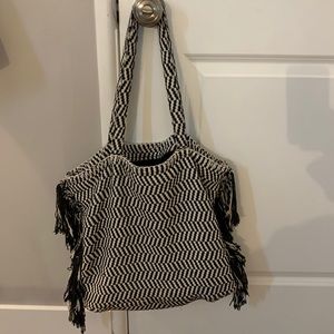 amuse society woven tote bag with fringe